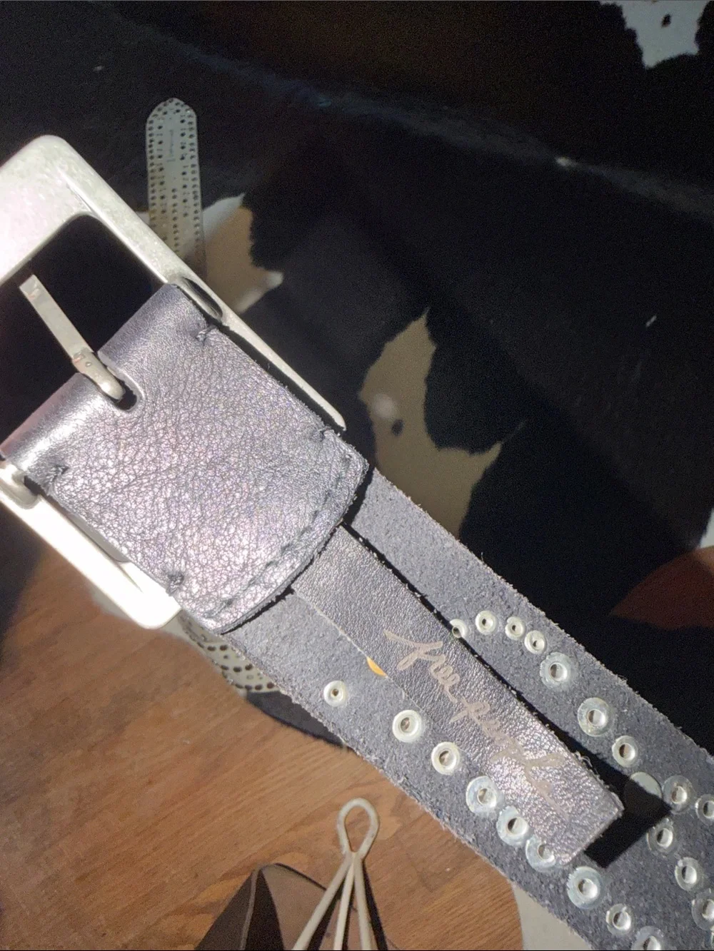 Free People Black Leather Silver Studded and Rhinestone Belt